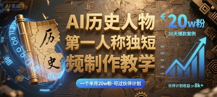 【精】最新AI历史人物第一人称独白短视频制作教学,一个半月20w粉,可过伙伴计划-创业猫 【精】最新AI历史人物第一人称独白短视频制作教学,一个半月20w粉,可过伙伴计划-创业猫