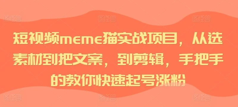 【精】短视频meme猫实战项目,从选素材到把文案,到剪辑,手把手的教你快速起号涨粉-创业猫 【精】短视频meme猫实战项目,从选素材到把文案,到剪辑,手把手的教你快速起号涨粉-创业猫