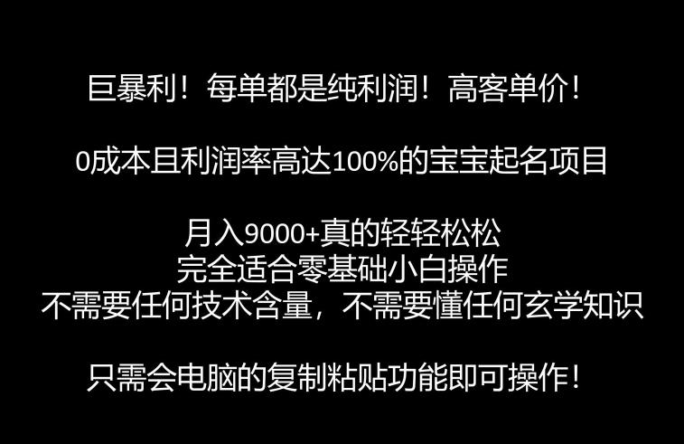 巨暴利，月入9000+的宝宝起名项目，每单都是纯利润，零基础都能躺赚【附软件+视频教程】-七量思维