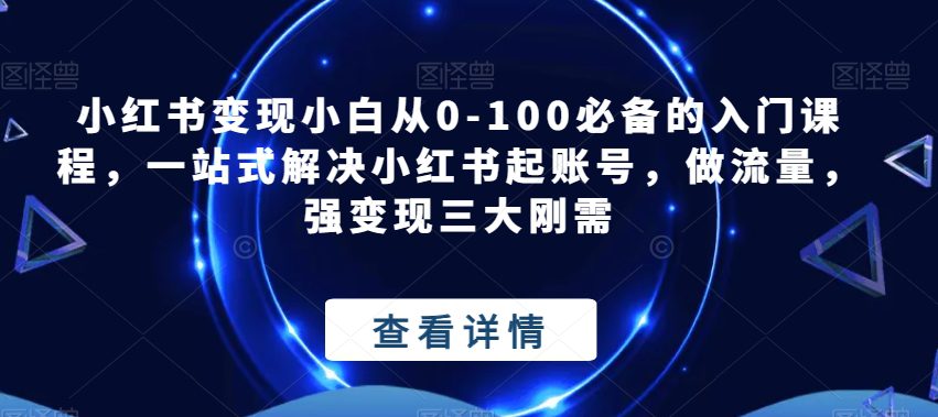 小红书变现小白从0-100必备的入门课程，一站式解决小红书起账号，做流量，强变现三大刚需-七量思维