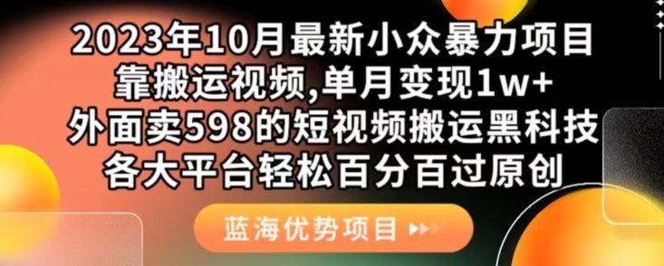 2023年10月最新小众暴力项目，靠搬运视频,单月变现1w+，外面卖598的短视频搬运黑科技，各大平台轻松百分百过原创-七量思维