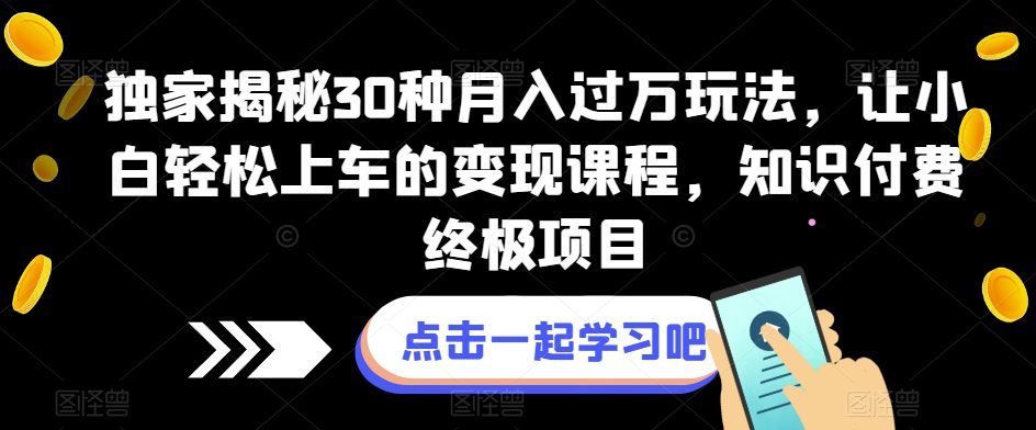 独家揭秘30种月入过万玩法，让小白轻松上车的变现课程，知识付费终极项目【揭秘】-七量思维