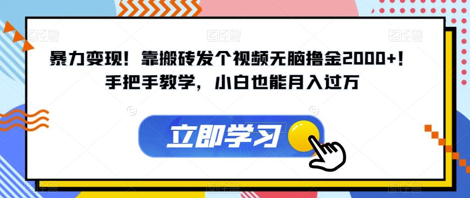 暴力变现！靠搬砖发个视频无脑撸金2000+！手把手教学，小白也能月入过万【揭秘】-七量思维