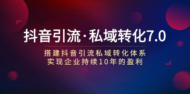 抖音引流·私域转化7.0：搭建抖音引流·私域转化体系 实现企业持续10年盈利-七量思维