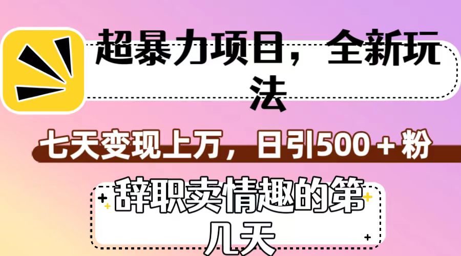 超暴利项目，全新玩法（辞职卖情趣的第几天），七天变现上万，日引500+粉-七量思维