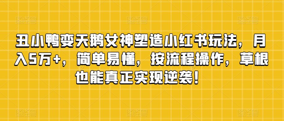 丑小鸭变天鹅女神塑造小红书玩法，月入5万+，简单易懂，按流程操作，草根也能真正实现逆袭！-七量思维