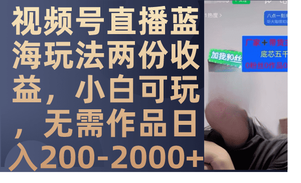 （7635期）视频号直播蓝海玩法两份收益，小白可玩，无需作品日入200-2000+-七量思维