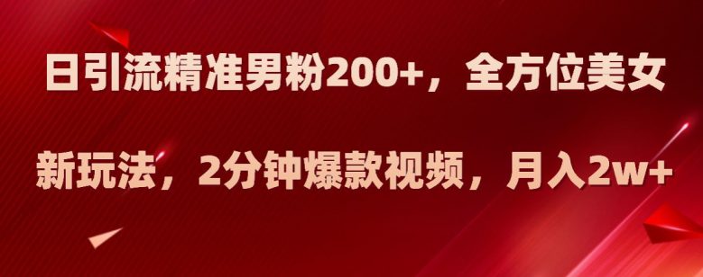 日引流精准男粉200+，全方位美女新玩法，2分钟爆款视频，月入2w+【揭秘】-七量思维