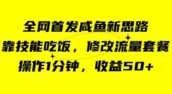 咸鱼冷门新玩法，靠“技能吃饭”，修改流量套餐，操作1分钟，收益50【揭秘】-七量思维