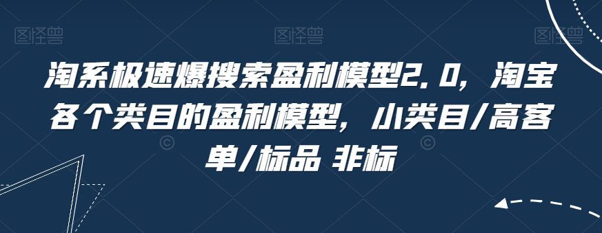 淘系极速爆搜索盈利模型2.0，淘宝各个类目的盈利模型，小类目/高客单/标品 非标-七量思维