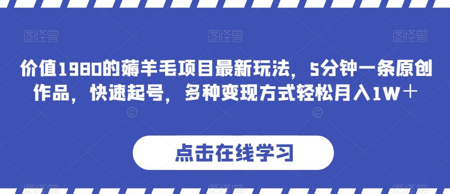 价值1980的薅羊毛项目最新玩法，5分钟一条原创作品，快速起号，多种变现方式轻松月入1W＋【揭秘】-七量思维