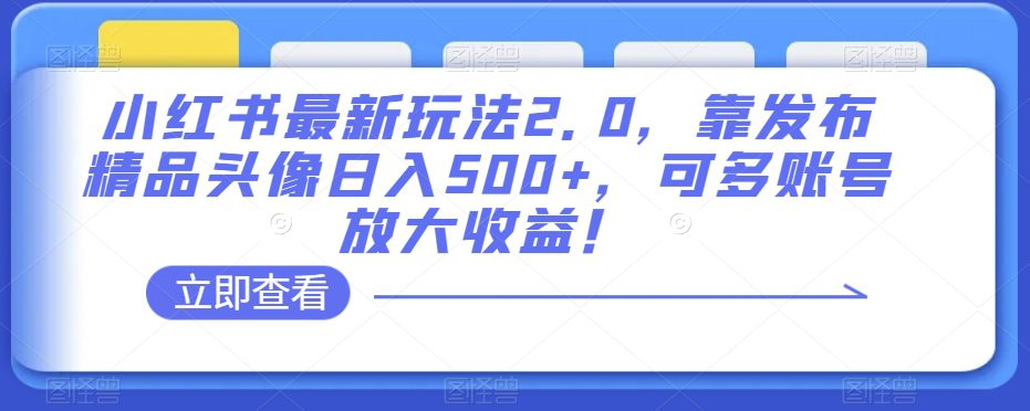 小红书最新玩法2.0，靠发布精品头像日入500+，可多账号放大收益！【揭秘】-七量思维