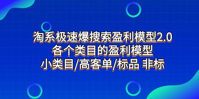 淘系极速爆搜索盈利模型2.0，各个类目的盈利模型，小类目/高客单/标品 非标-七量思维