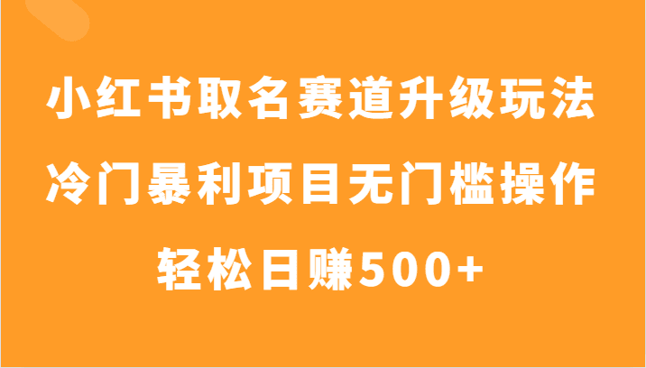 小红书取名赛道升级玩法，冷门暴利项目无门槛操作，轻松日赚500+-七量思维