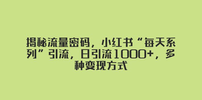 （8179期）揭秘流量密码，小红书“每天系列”引流，日引流1000+，多种变现方式-七量思维