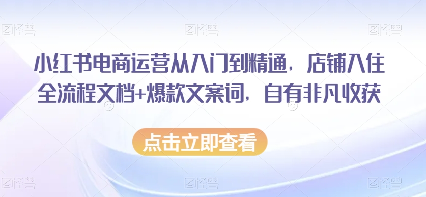 小红书电商运营从入门到精通，店铺入住全流程文档+爆款文案词，自有非凡收获-七量思维