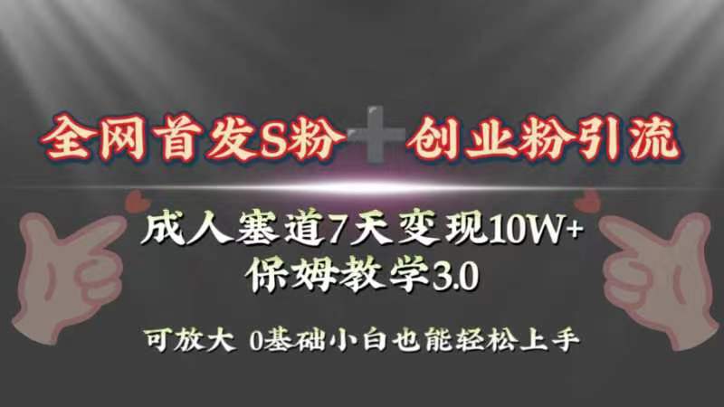 （8337期）全网首发s粉加创业粉引流变现，成人用品赛道7天变现10w+保姆教学3.0-七量思维