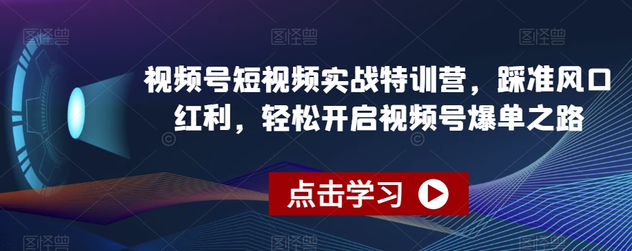 视频号短视频实战特训营，踩准风口红利，轻松开启视频号爆单之路-七量思维