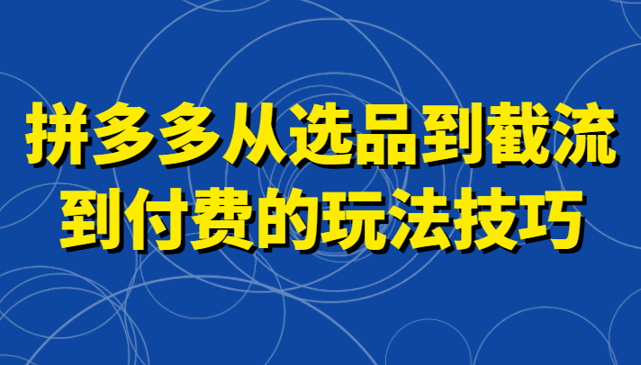 拼多多从选品到截流到付费的玩法技巧，助你掌握截流自然流量，高投产，强付费快速启动-七量思维