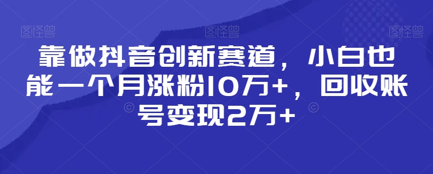 靠做抖音创新赛道，小白也能一个月涨粉10万+，回收账号变现2万+-七量思维