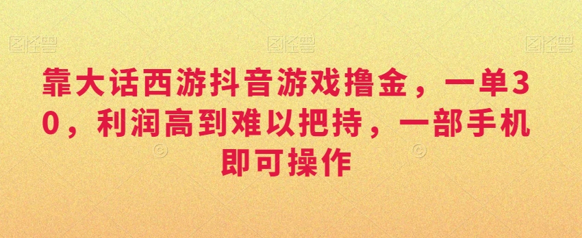 靠大话西游抖音游戏撸金，一单30，利润高到难以把持，一部手机即可操作，日入3000+-七量思维