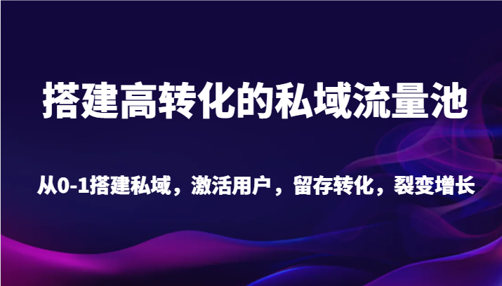 搭建高转化的私域流量池 从0-1搭建私域，激活用户，留存转化，裂变增长（20节课）-七量思维