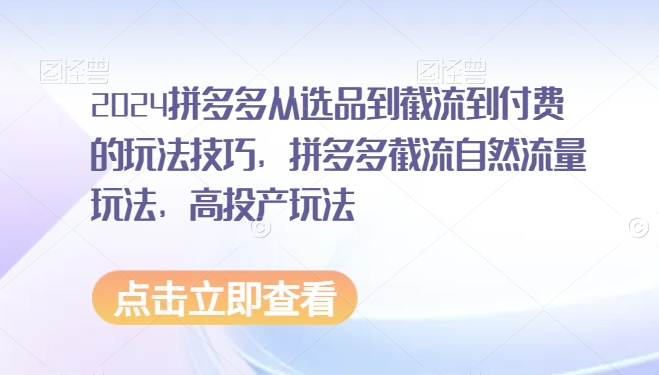 2024拼多多从选品到截流到付费的玩法技巧，拼多多截流自然流量玩法，高投产玩法-七量思维