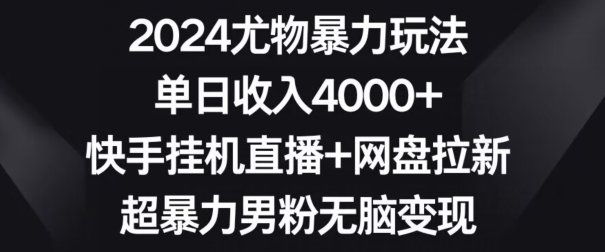 2024尤物暴力玩法，单日收入4000+，快手挂机直播+网盘拉新，超暴力男粉无脑变现-七量思维