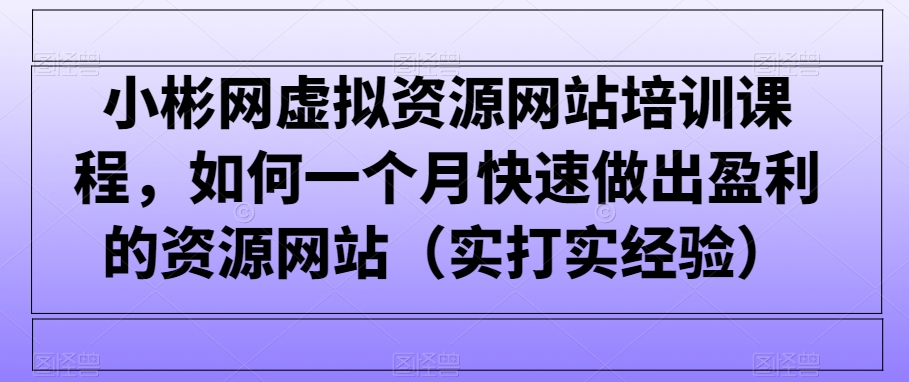 小彬网虚拟资源网站培训课程，如何一个月快速做出盈利的资源网站（实打实经验）-七量思维