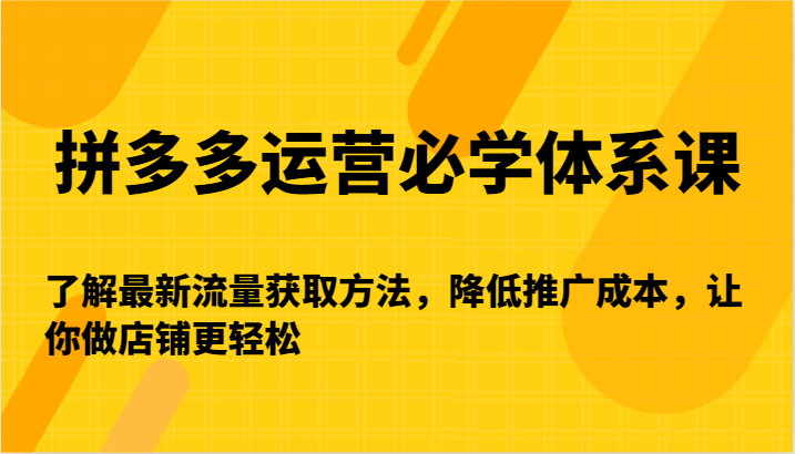 拼多多运营必学体系课-了解最新流量获取方法，降低推广成本，让你做店铺更轻松-七量思维