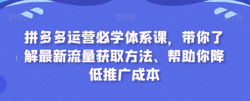 拼多多运营必学体系课，带你了解最新流量获取方法、帮助你降低推广成本-七量思维