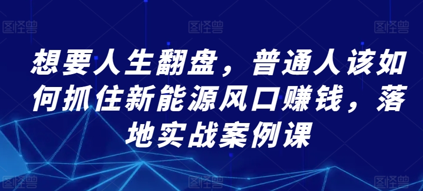 想要人生翻盘，普通人该如何抓住新能源风口赚钱，落地实战案例课-七量思维