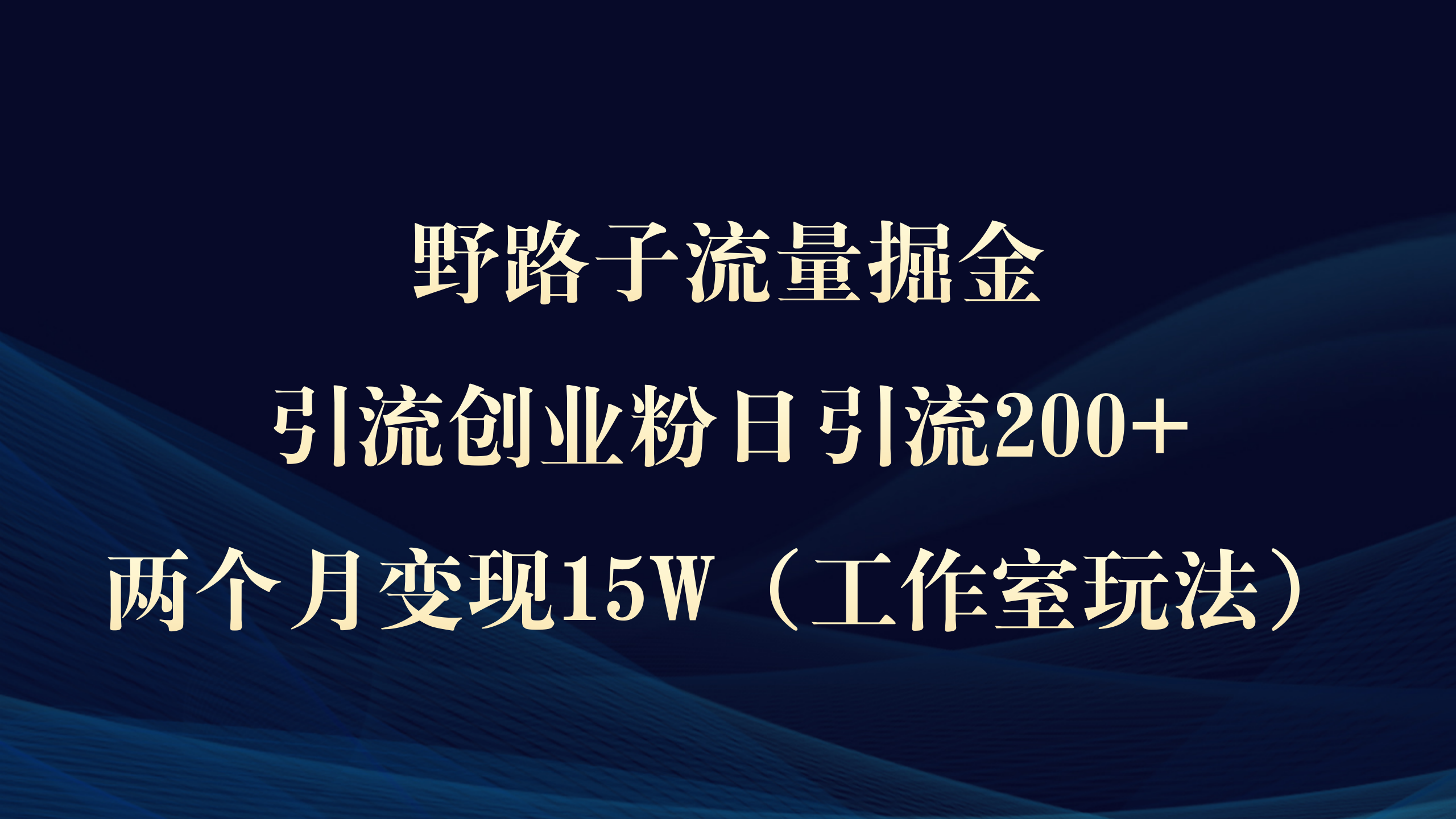 （9513期）野路子流量掘金，引流创业粉日引流200+，两个月变现15W（工作室玩法））-七量思维