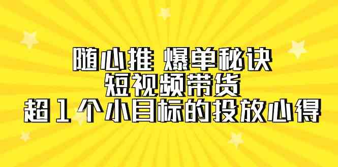 随心推爆单秘诀，短视频带货-超1个小目标的投放心得（7节视频课）-七量思维