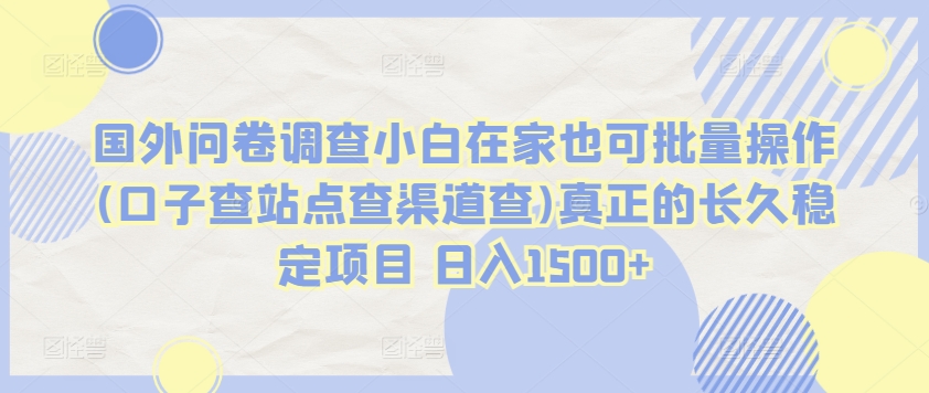 国外问卷调查小白在家也可批量操作(口子查站点查渠道查)真正的长久稳定项目 日入1500+-七量思维