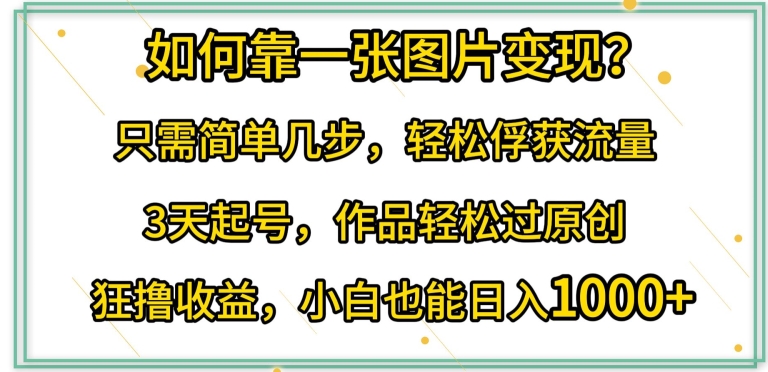 如何靠一张图片变现?只需简单几步，轻松俘获流量，3天起号，作品轻松过原创-七量思维