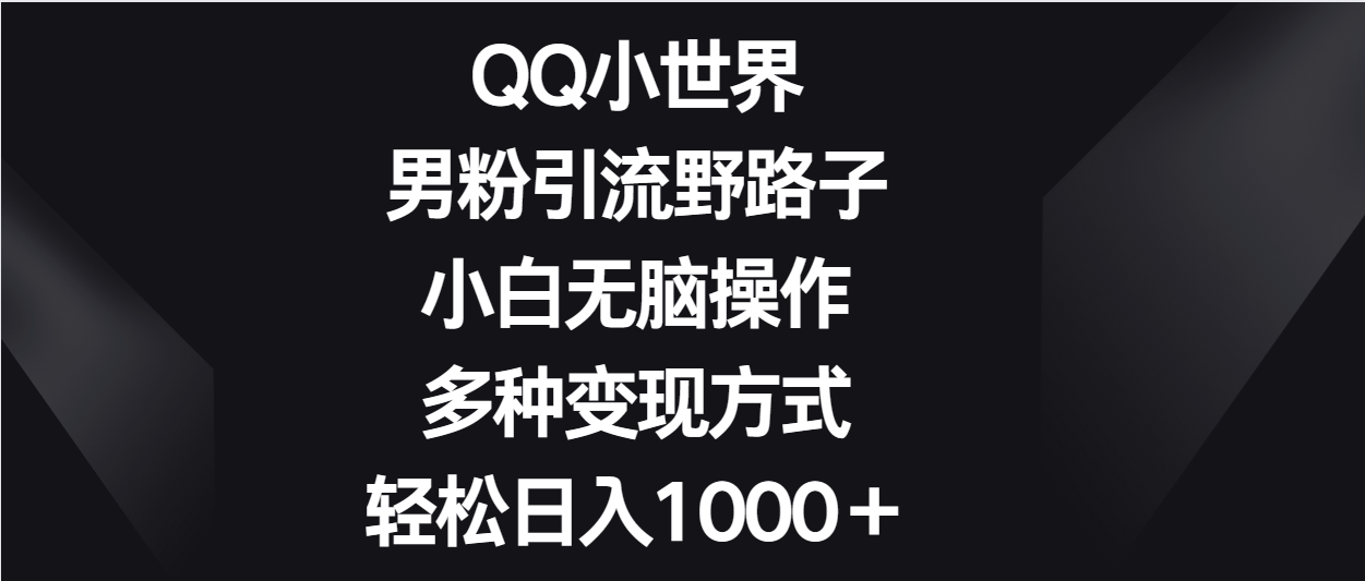 QQ小世界男粉引流野路子，小白无脑操作，多种变现方式轻松日入1000＋-七量思维