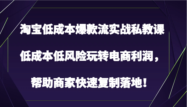 淘宝低成本爆款流实战私教课，低成本低风险玩转电商利润，帮助商家快速复制落地！-七量思维