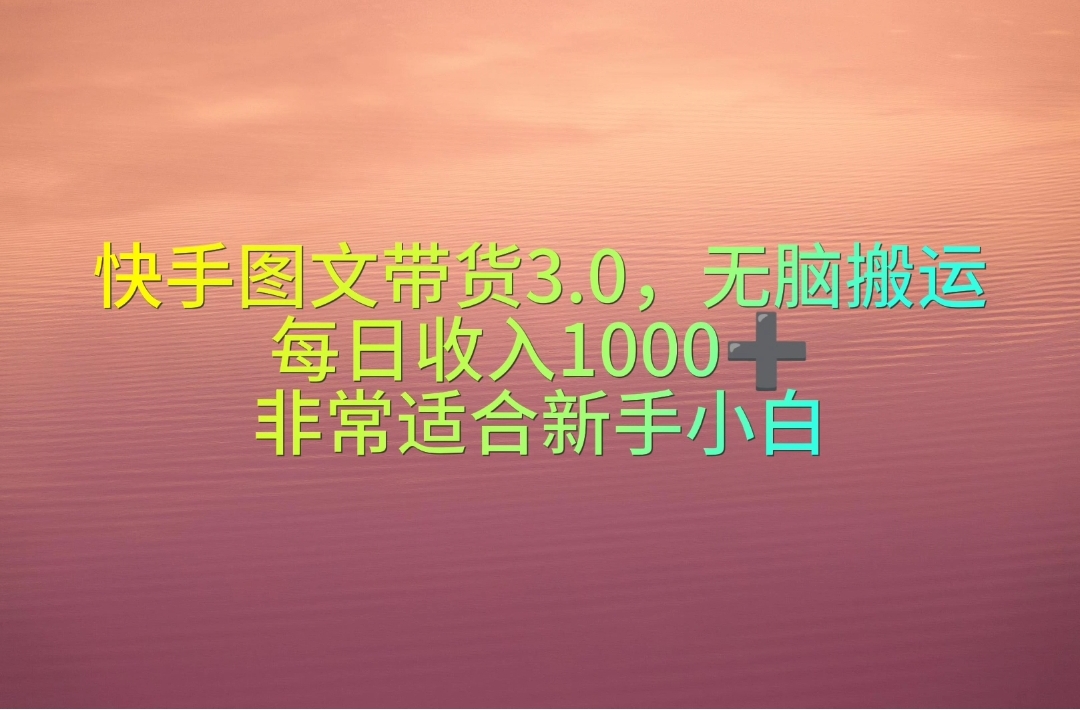 （10252期）快手图文带货3.0，无脑搬运，每日收入1000＋，非常适合新手小白-七量思维