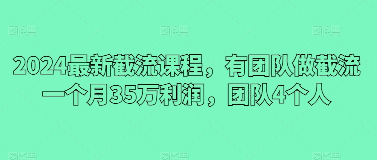 2024最新截流课程，有团队做截流一个月35万利润，团队4个人-七量思维