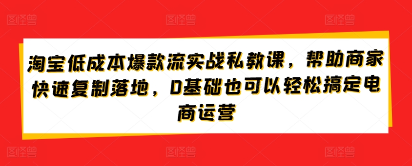 淘宝低成本爆款流实战私教课，帮助商家快速复制落地，0基础也可以轻松搞定电商运营-七量思维