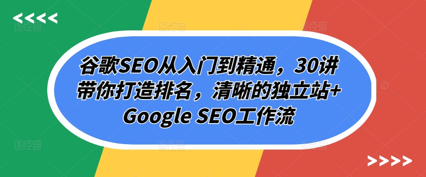 谷歌SEO从入门到精通，30讲带你打造排名，清晰的独立站+Google SEO工作流-七量思维