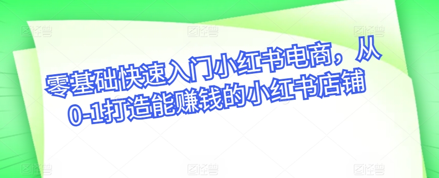 零基础快速入门小红书电商，从0-1打造能赚钱的小红书店铺-七量思维