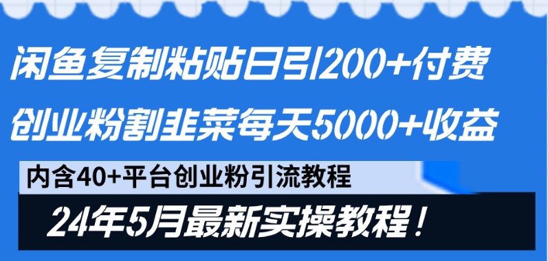 闲鱼复制粘贴日引200+付费创业粉，24年5月最新方法！割韭菜日稳定5000+收益-七量思维