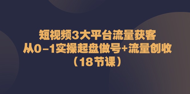 （10873期）短视频3大平台·流量 获客：从0-1实操起盘做号+流量 创收（18节课）-七量思维