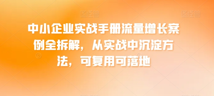 中小企业实战手册流量增长案例全拆解，从实战中沉淀方法，可复用可落地-七量思维