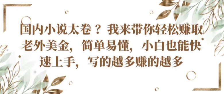 国内小说太卷 ?带你轻松赚取老外美金，简单易懂，小白也能快速上手，写的越多赚的越多-七量思维