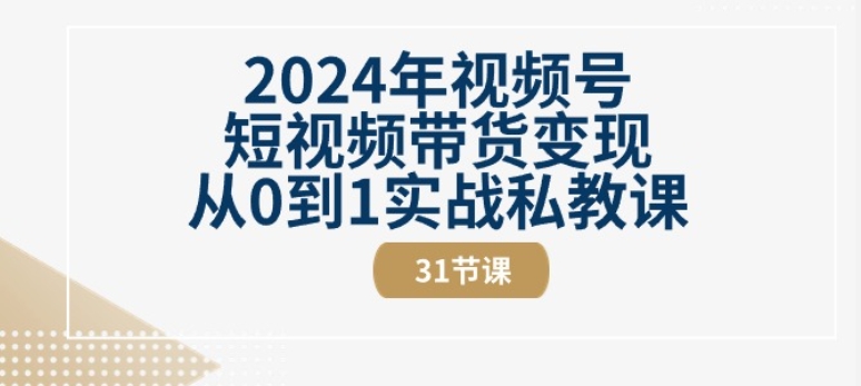 2024年视频号短视频带货变现从0到1实战私教课(31节视频课)-七量思维