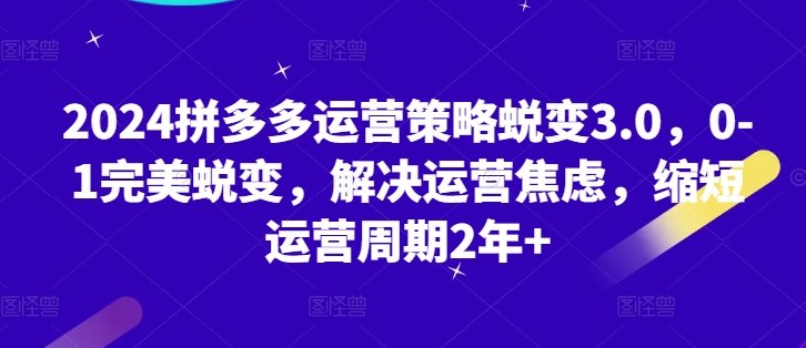 2024拼多多运营策略蜕变3.0，0-1完美蜕变，解决运营焦虑，缩短运营周期2年+-七量思维