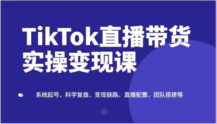 TikTok直播带货实操变现课：系统起号、科学复盘、变现链路、直播配置、团队搭建等-七量思维